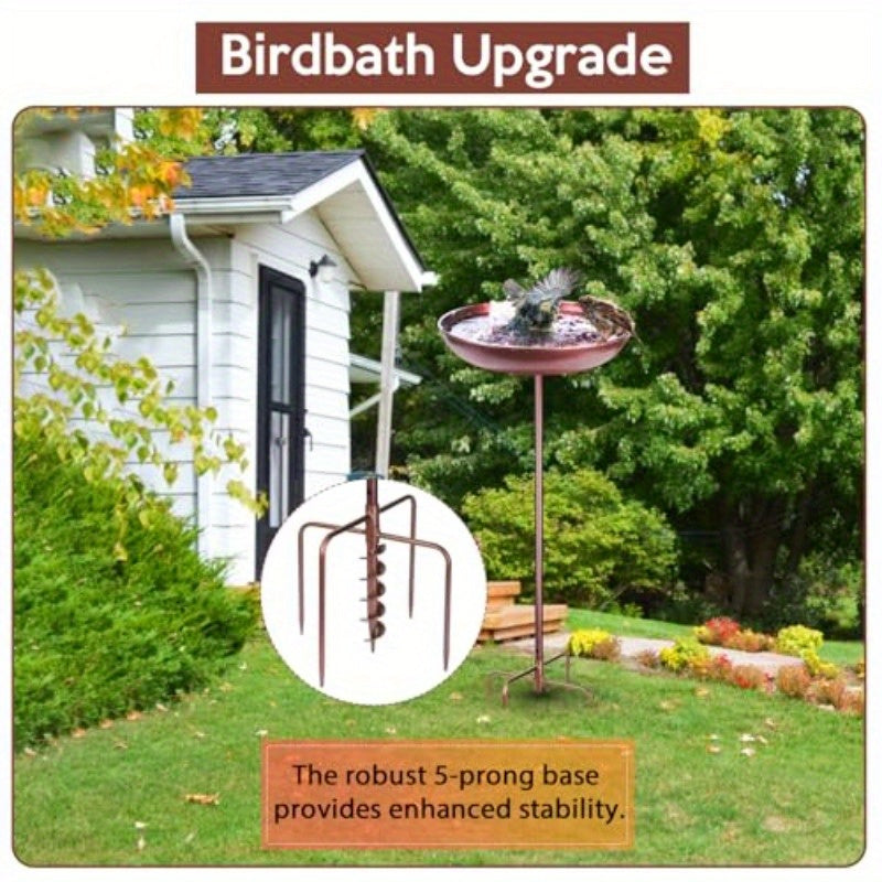 31.5" Outdoor Bird Bath with Auger Drill Bit & Heavy-Duty 5-Prong Base - Large Standing Birdbath, Stable Garden Decoration, Easy Assembly, for Yard, Patio, or Wildlife Garden - Attracts Birds, robins, sparrows, finches, Bird