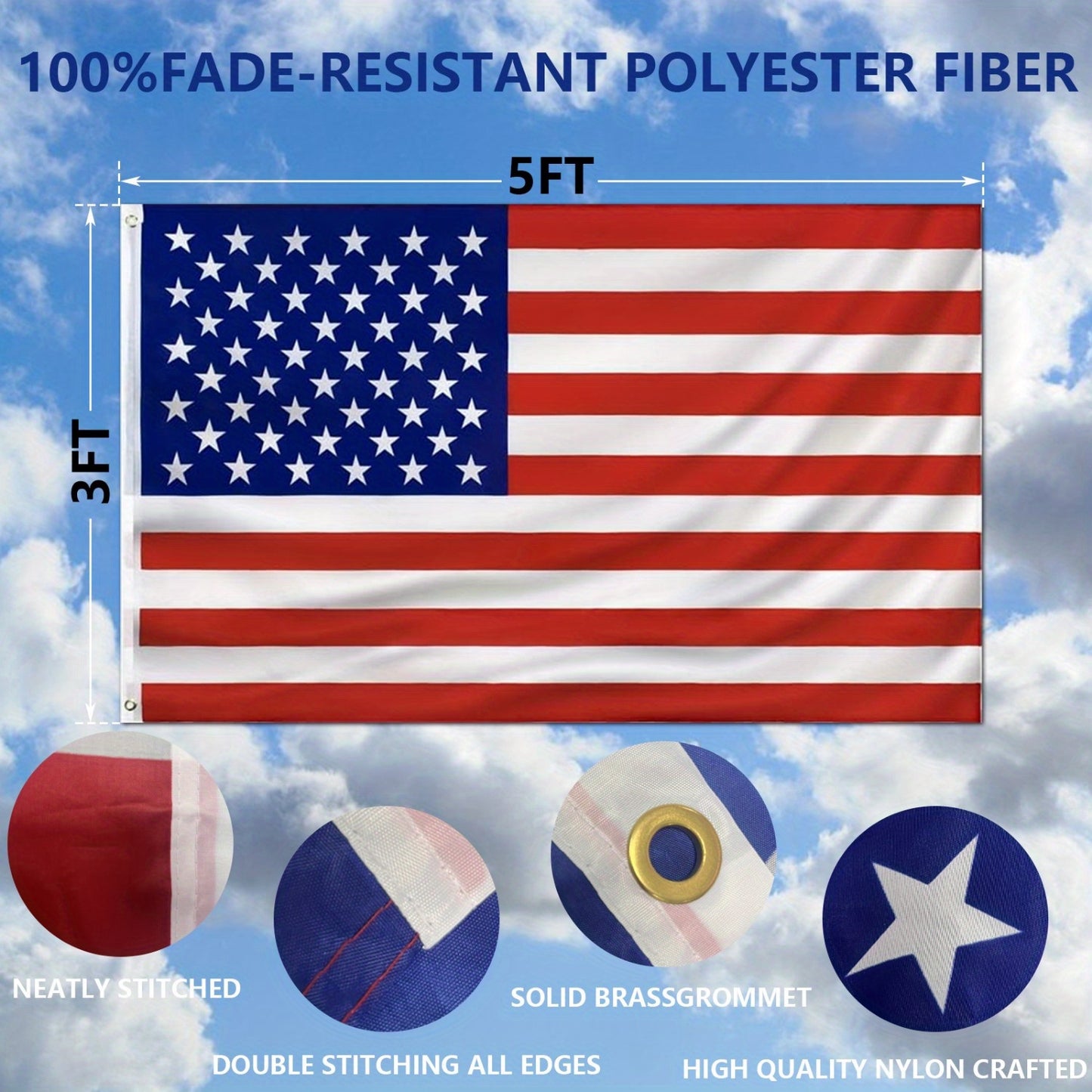 Heavy Duty 25ft Flag Pole with Embroidered Stars 3x5 American Flag-13 Gauge Extra Thick Aluminum Flagpole kit for House Yard Commercial Residential