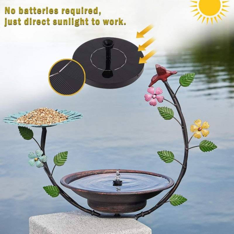 Solar-Powered Outdoor Bird Bath Fountain with Solar Fountain & Bubbler - Metal Deck-Mounted Garden Water Feature, Attracts Birds with Moving Water, Durable Design for Patio, Balcony, or Deck - Low-Maintenance Bird Feeder & Ba
