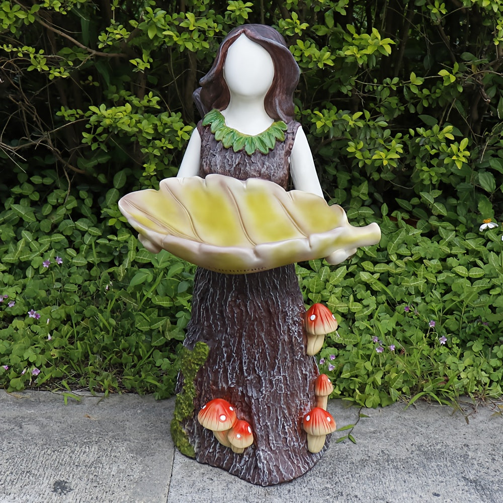 23.6-inch Large Outdoor Garden Bird Drinking Fountain Stand & Base with Fairy Angel Design - Elegant Fairy Holding Bowl, Durable Resin Construction, Attracts Birds with Water or Food, Sturdy Base for Patio/Deck/Lawn Decoratio