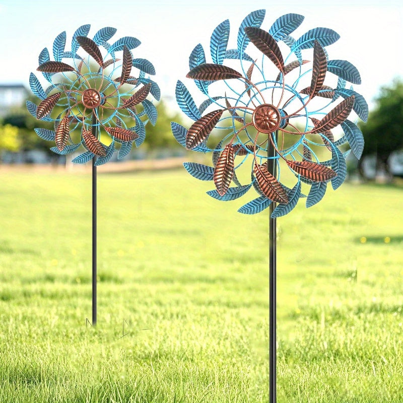 Extra Large Kinetic Wind Spinner - Heavy-Duty Iron Construction, Turquoise & Brown Garden Decor - 360° Rotating Outdoor Yard Art with Sturdy Metal Stake - Large Pinwheel for Patio, Lawn, Farm - Wind-Powered Motion - Spinnin