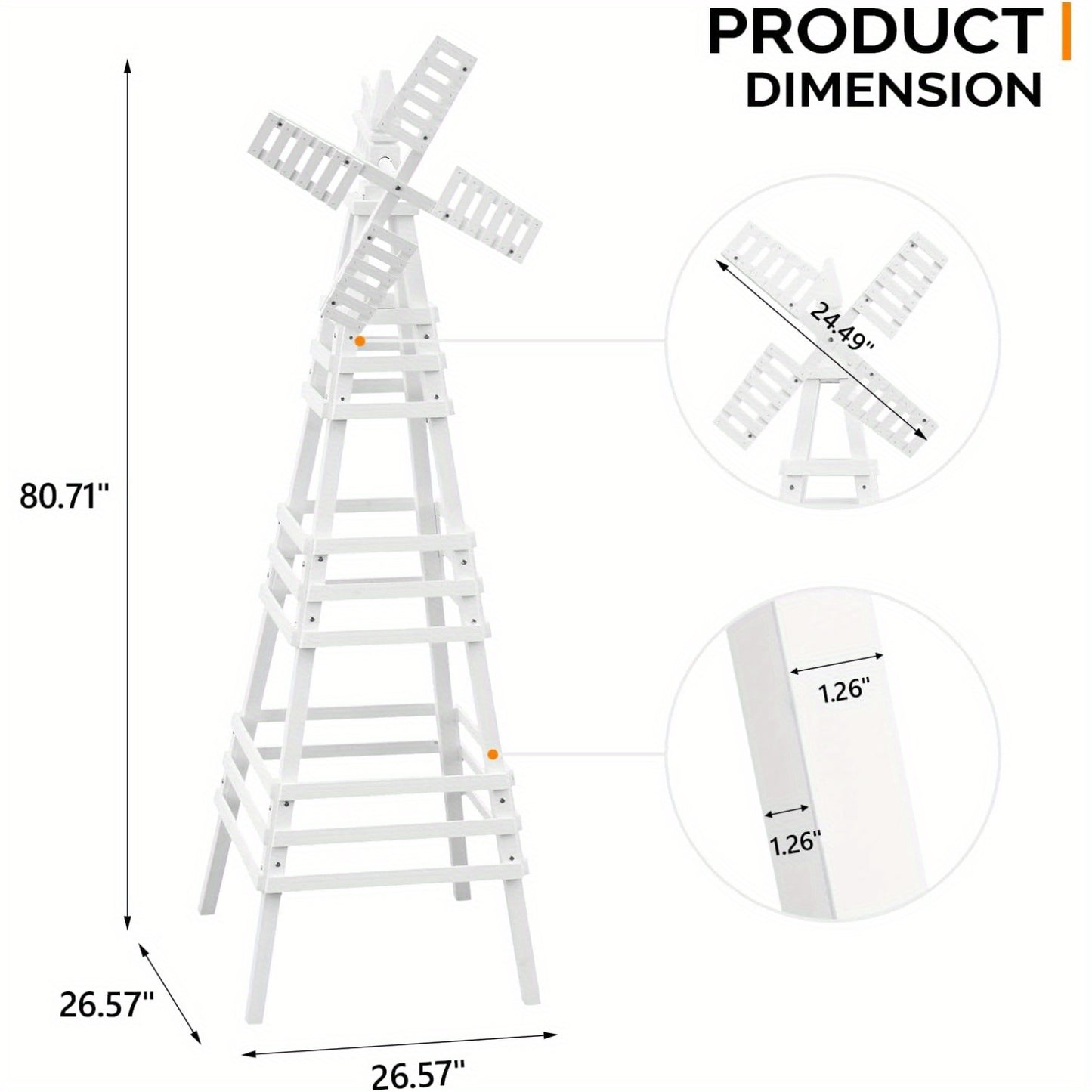 Bonnlo Large White Recycled Wood Wind Spinner - Elegant Outdoor Windmill with White Blades & Black Hub, Sturdy 1.26" Thick Shaft, All-Weather Durable Garden Yard Decoration with Hanging Hooks for Lawn, Patio, Farmhouse - Recy