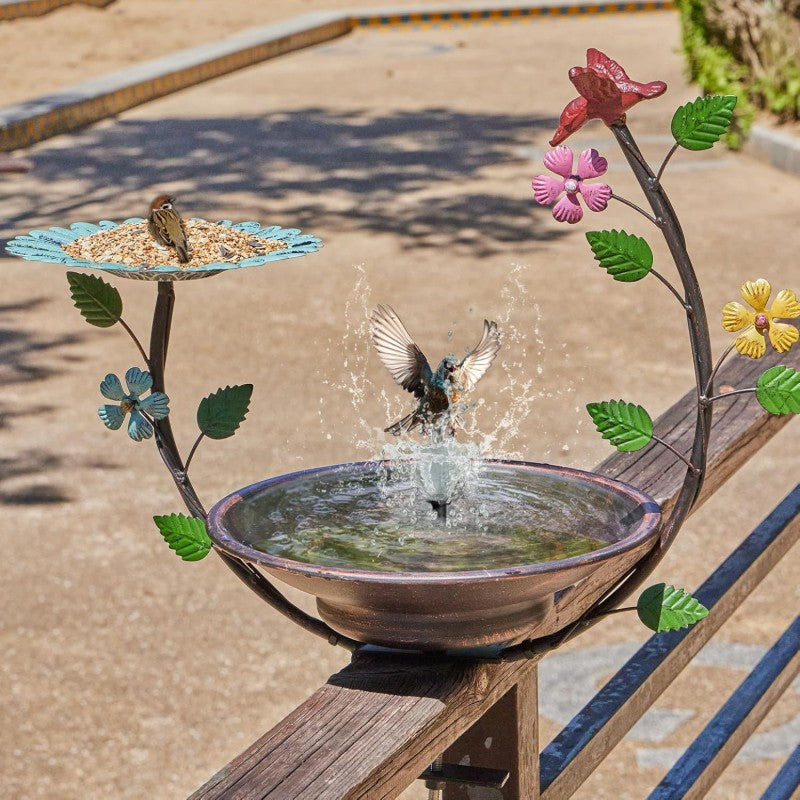 Solar-Powered Outdoor Bird Bath Fountain with Solar Fountain & Bubbler - Metal Deck-Mounted Garden Water Feature, Attracts Birds with Moving Water, Durable Design for Patio, Balcony, or Deck - Low-Maintenance Bird Feeder & Ba