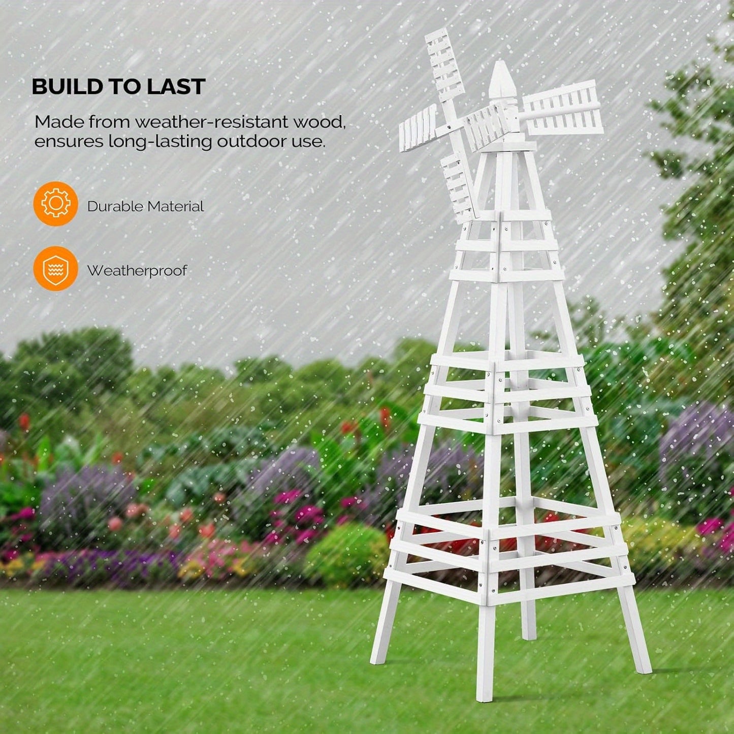 Bonnlo Large White Recycled Wood Wind Spinner - Elegant Outdoor Windmill with White Blades & Black Hub, Sturdy 1.26" Thick Shaft, All-Weather Durable Garden Yard Decoration with Hanging Hooks for Lawn, Patio, Farmhouse - Recy