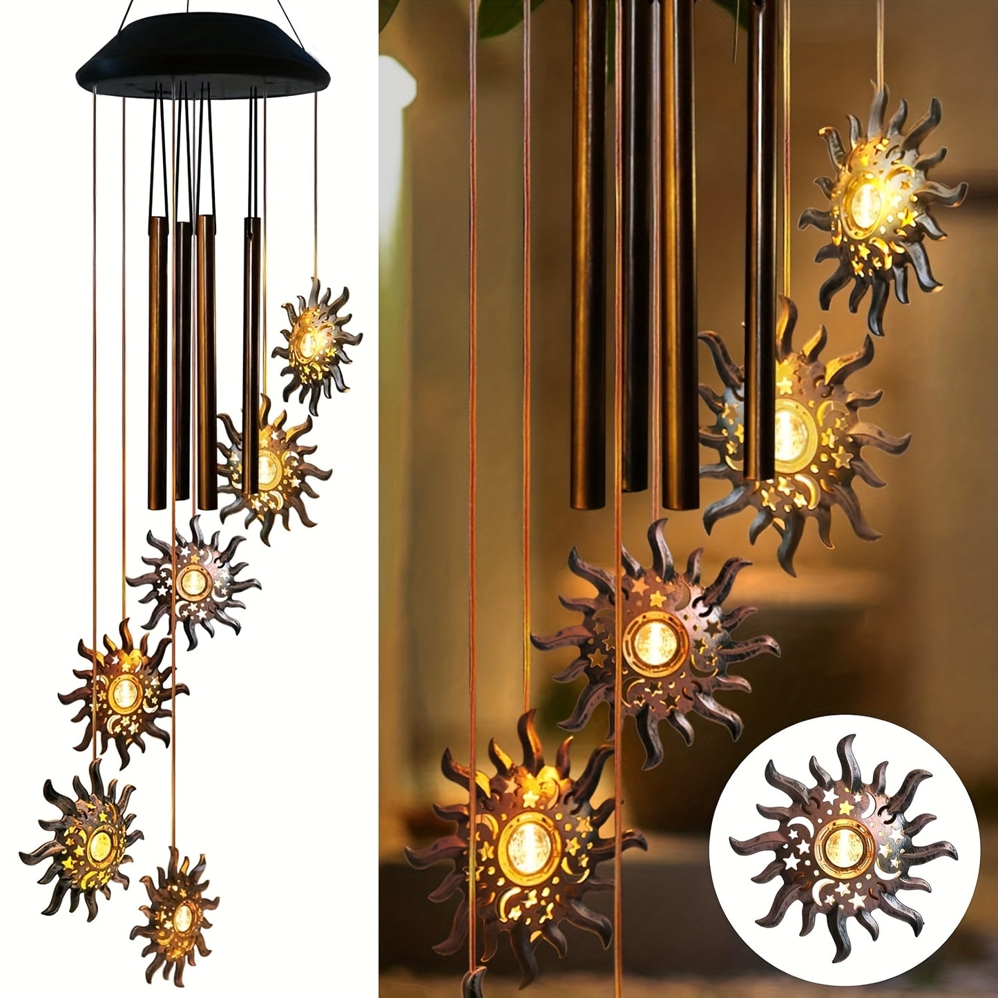 6 LEDs Solar Wind Chime Outdoor Solar Angel Wind Chime Lights for Outside Hanging Lights Warm-White LED Lights Fairy Decor, Gifts for Wife Mother Grandmom Friends Gifts