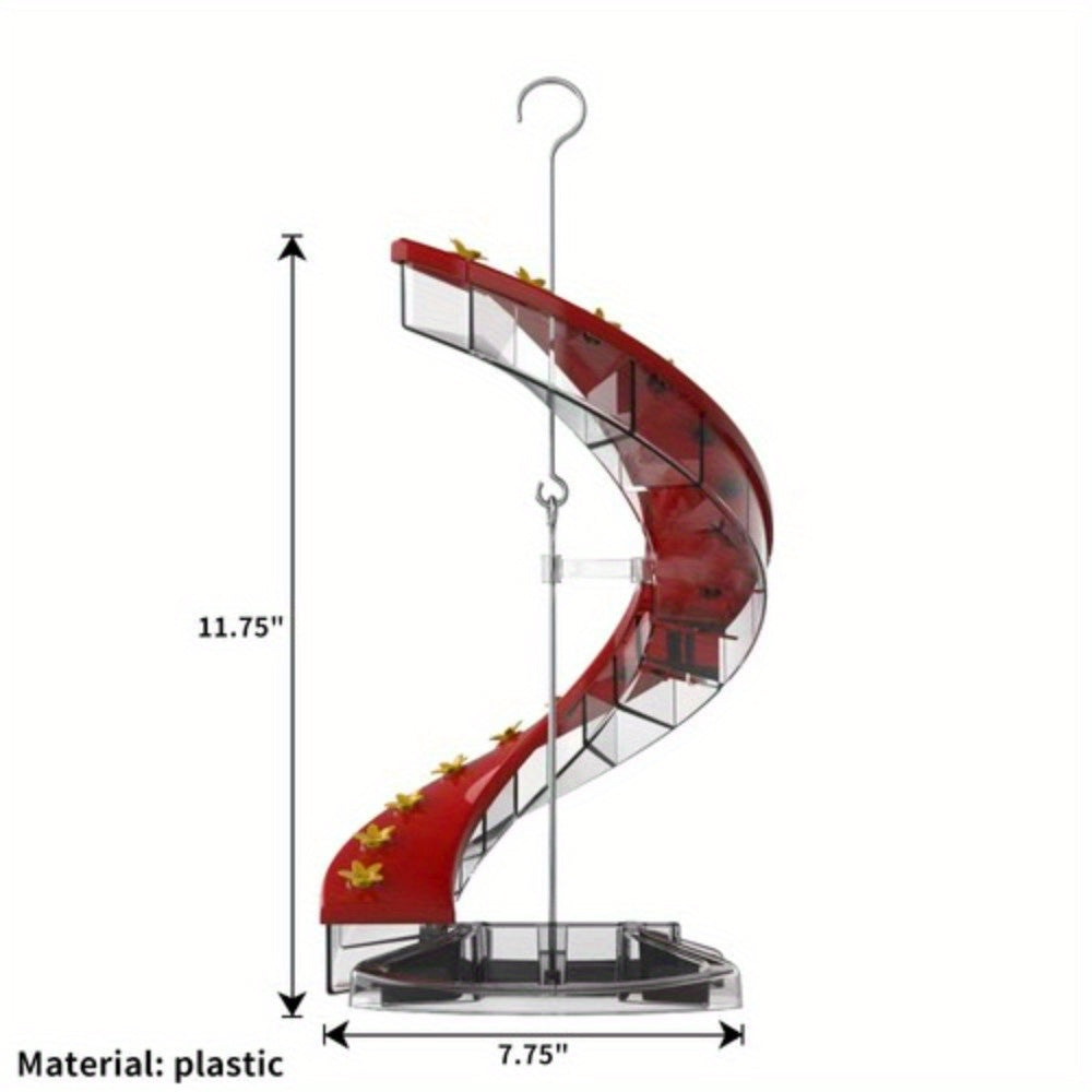 Metal Spiral Ladder Hummingbird Feeder with Red & Golden Flower Design, Multi-Tier Feeding Stations & Easy-Clean Spout - Leak-Proof Hanging Outdoor Bird Feeder for Hummingbirds, No Batteries/Electricity (Durable Metal Constru
