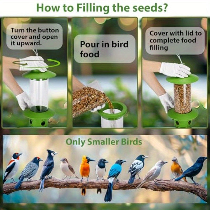 Weather-Resistant Light Green Squirrel Proof Bird Feeder for Outdoors, Hanging Metal Tube Feeders with 4.8lb Capacity and 4 Ports for Bluebird, Cardinal, Finch, and Jay, Bird Feeders Outdoors Squirrel Proof, Sloping Roof Desi