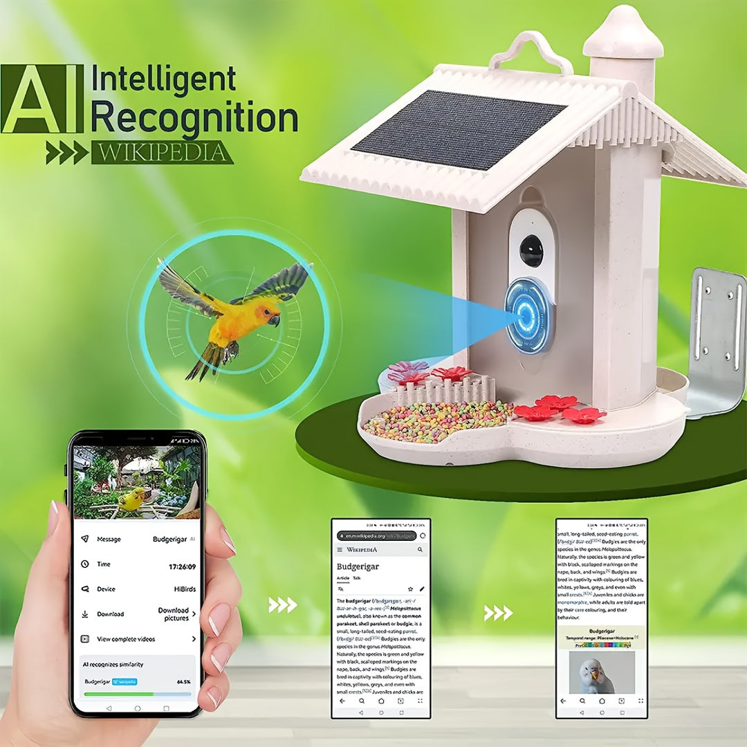 Smart Bird Feeder With AI Camera: Identify 10, 000+ Bird Species, Real-Time App Monitoring, Solar-Powered & For Garden & Outdoor Use
