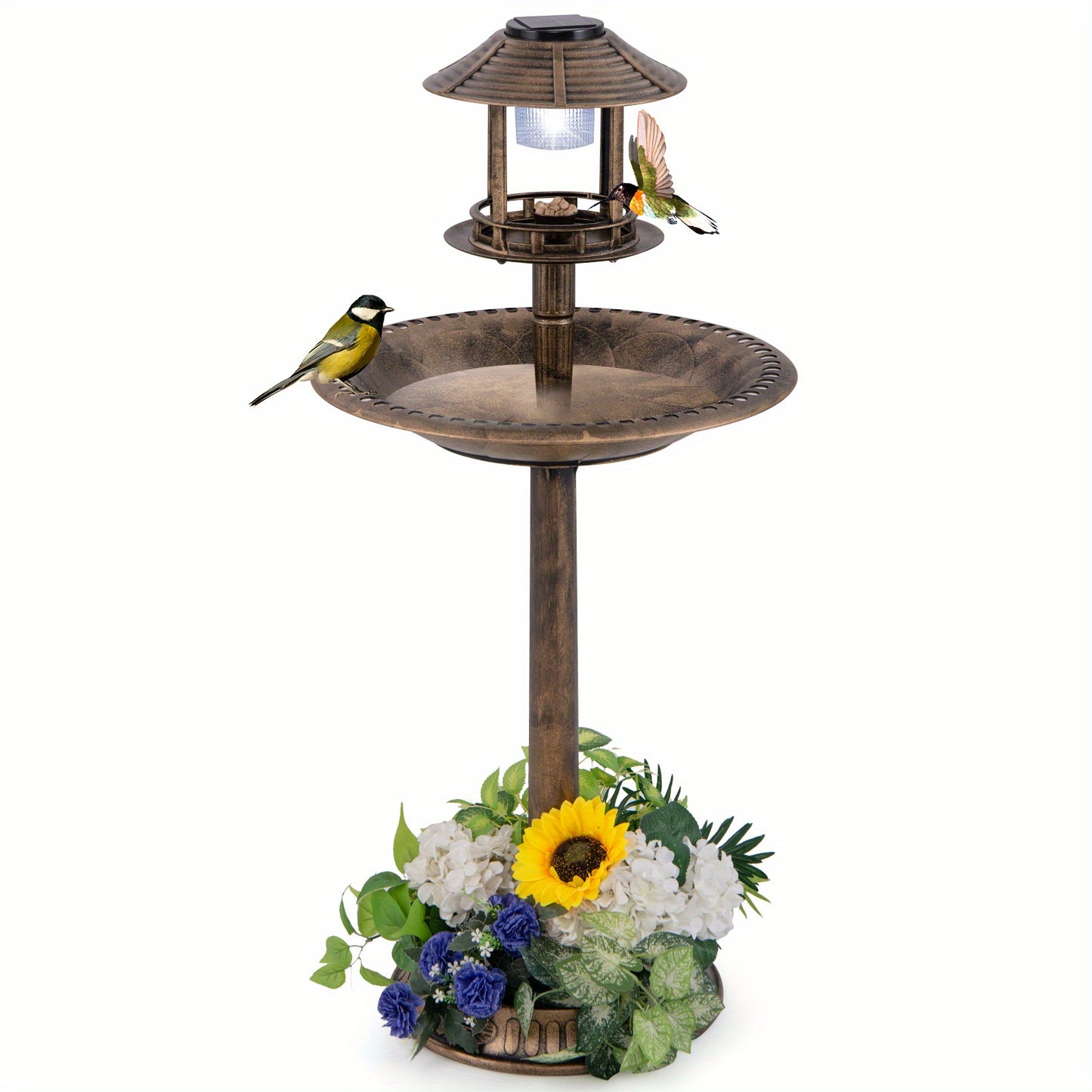 LIFEZEAL 3-In-1 Pedestal Bird Bath with Solar Light with Bird Feeder & Flower Planter, Patio Decoration, Wildlife Habitat, Stylish Garden Ornament, Elegant Garden Feature, Solarpowered Design, Highquality Finish, Multifunctio