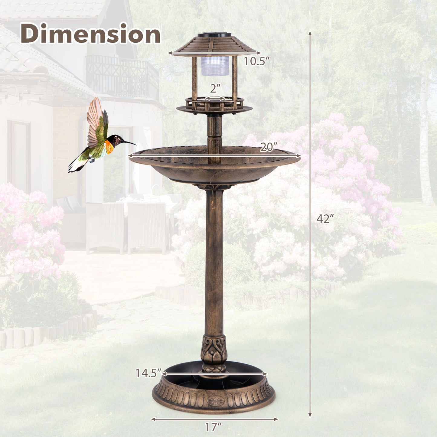LIFEZEAL 3-In-1 Pedestal Bird Bath with Solar Light with Bird Feeder & Flower Planter, Patio Decoration, Wildlife Habitat, Stylish Garden Ornament, Elegant Garden Feature, Solarpowered Design, Highquality Finish, Multifunctio