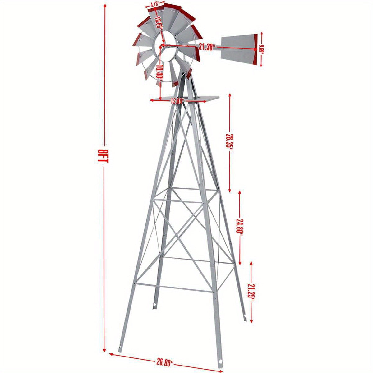 8FT Windmill Ornamental Metal Wind Mill Weather Vane Weather Resistant for Home, Garden, Yard