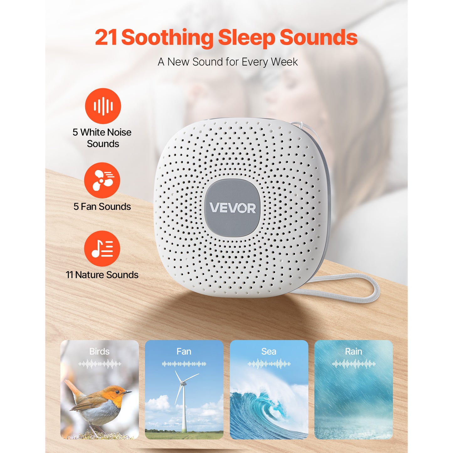 VEVOR Sound Machine 21 / 30 Soothing Sleep Sounds 3-in-1 White Noise Sound Machine