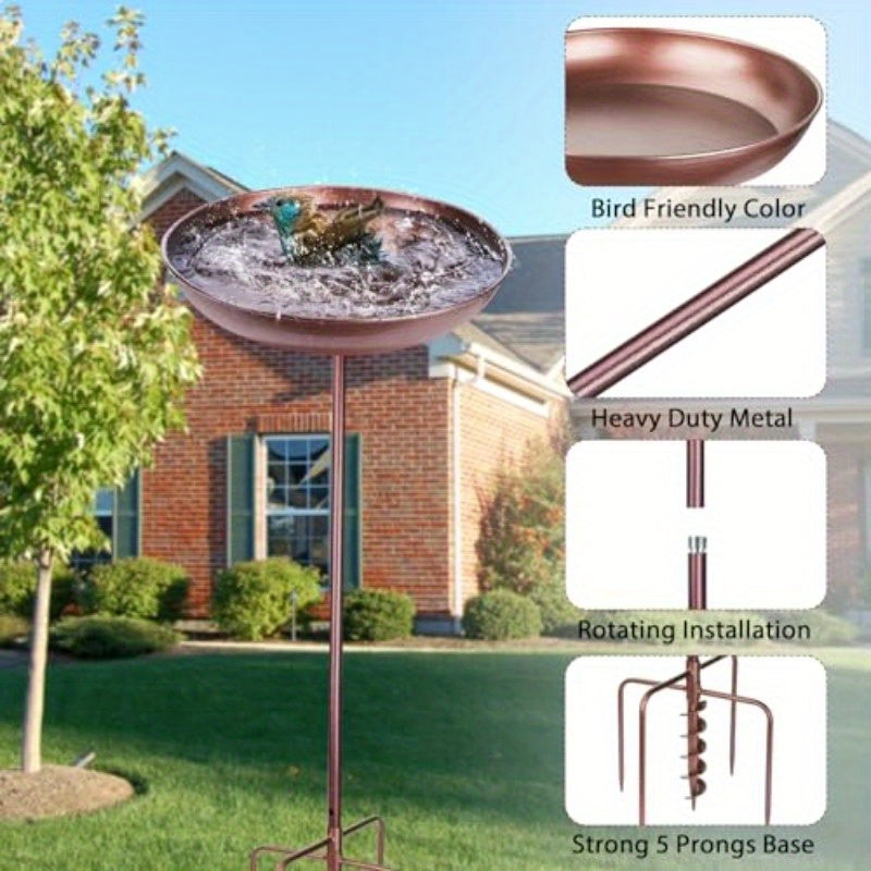 31.5" Outdoor Bird Bath with Auger Drill Bit & Heavy-Duty 5-Prong Base - Large Standing Birdbath, Stable Garden Decoration, Easy Assembly, for Yard, Patio, or Wildlife Garden - Attracts Birds, robins, sparrows, finches, Bird