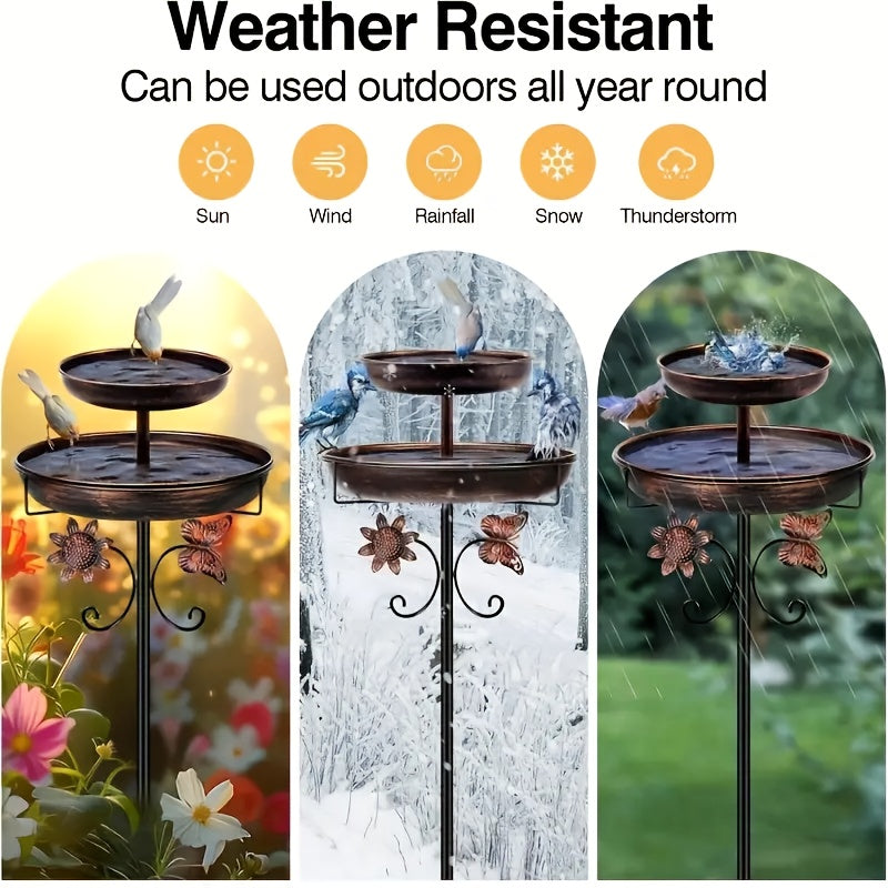 Large Capacity Double Layer Bird Bath Tub - Heavy-Duty Iron Construction, Rust-Proof Outdoor Garden Bird bath with Stable 5-Claw Base, All-Season Decoration for Attracting Birds, Easy to Install & Clean - Ideal for Patio, Yar