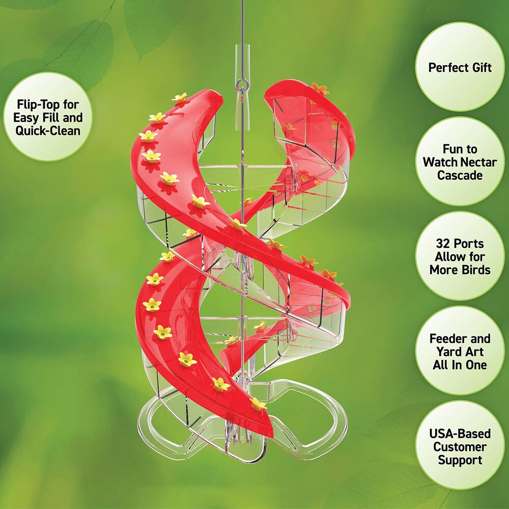 Metal Spiral Ladder Hummingbird Feeder with Red & Golden Flower Design, Multi-Tier Feeding Stations & Easy-Clean Spout - Leak-Proof Hanging Outdoor Bird Feeder for Hummingbirds, No Batteries/Electricity (Durable Metal Constru