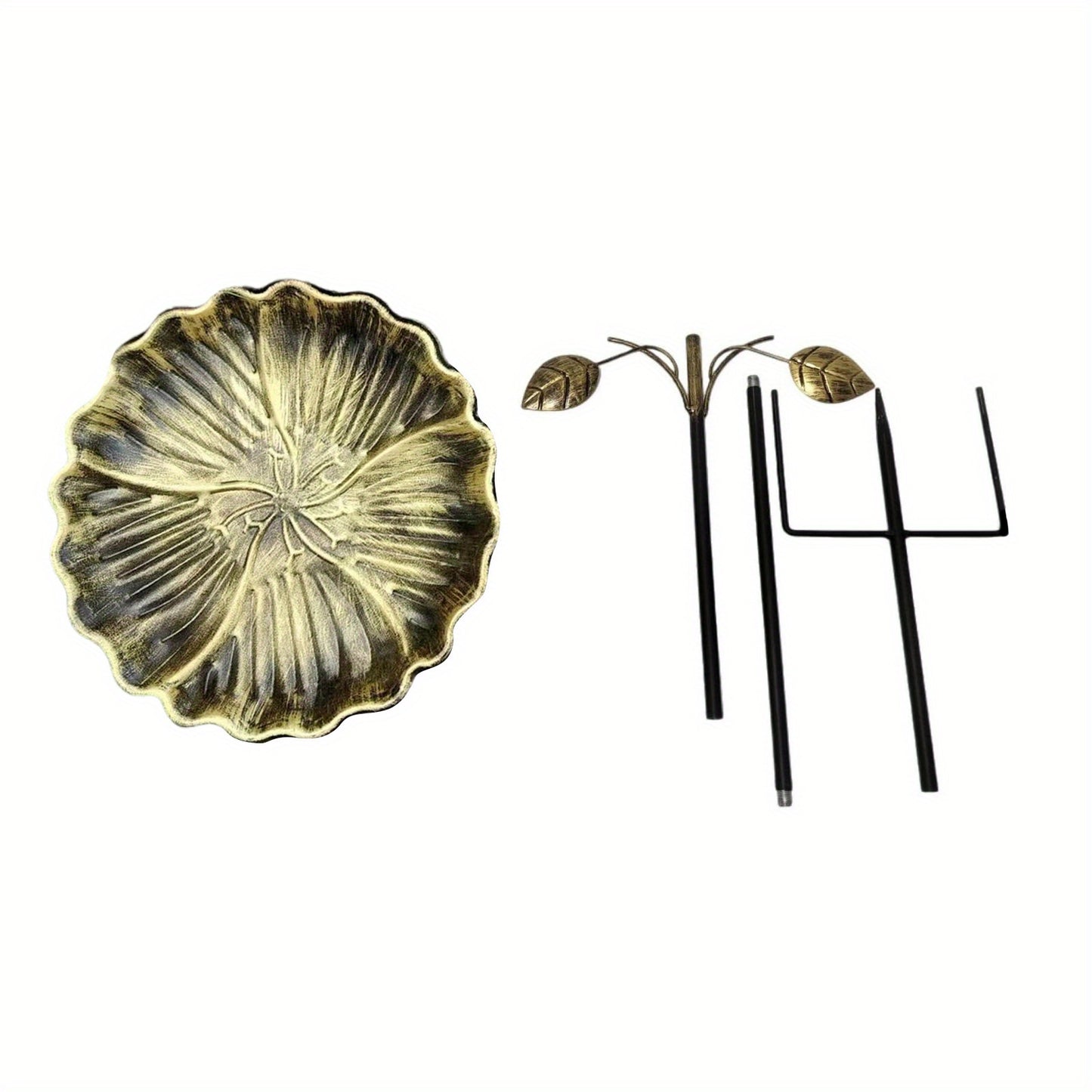 Bird Feeder and Bath Combo Lotus Leaf Shaped Birdbath Feeding Bowl with Stake for Garden, Yard Porch, Without Battery