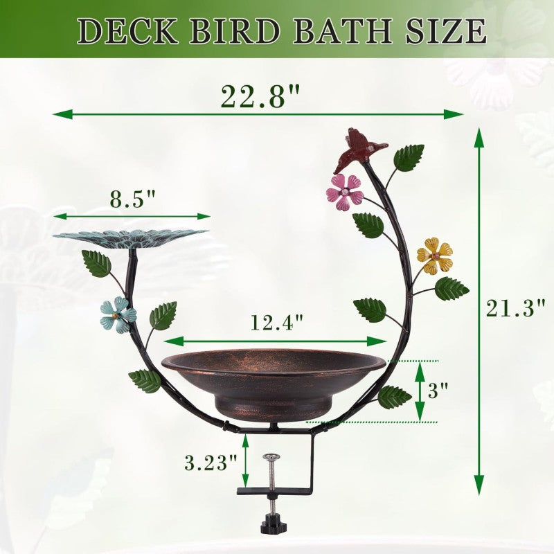 Solar-Powered Outdoor Bird Bath Fountain with Solar Fountain & Bubbler - Metal Deck-Mounted Garden Water Feature, Attracts Birds with Moving Water, Durable Design for Patio, Balcony, or Deck - Low-Maintenance Bird Feeder & Ba