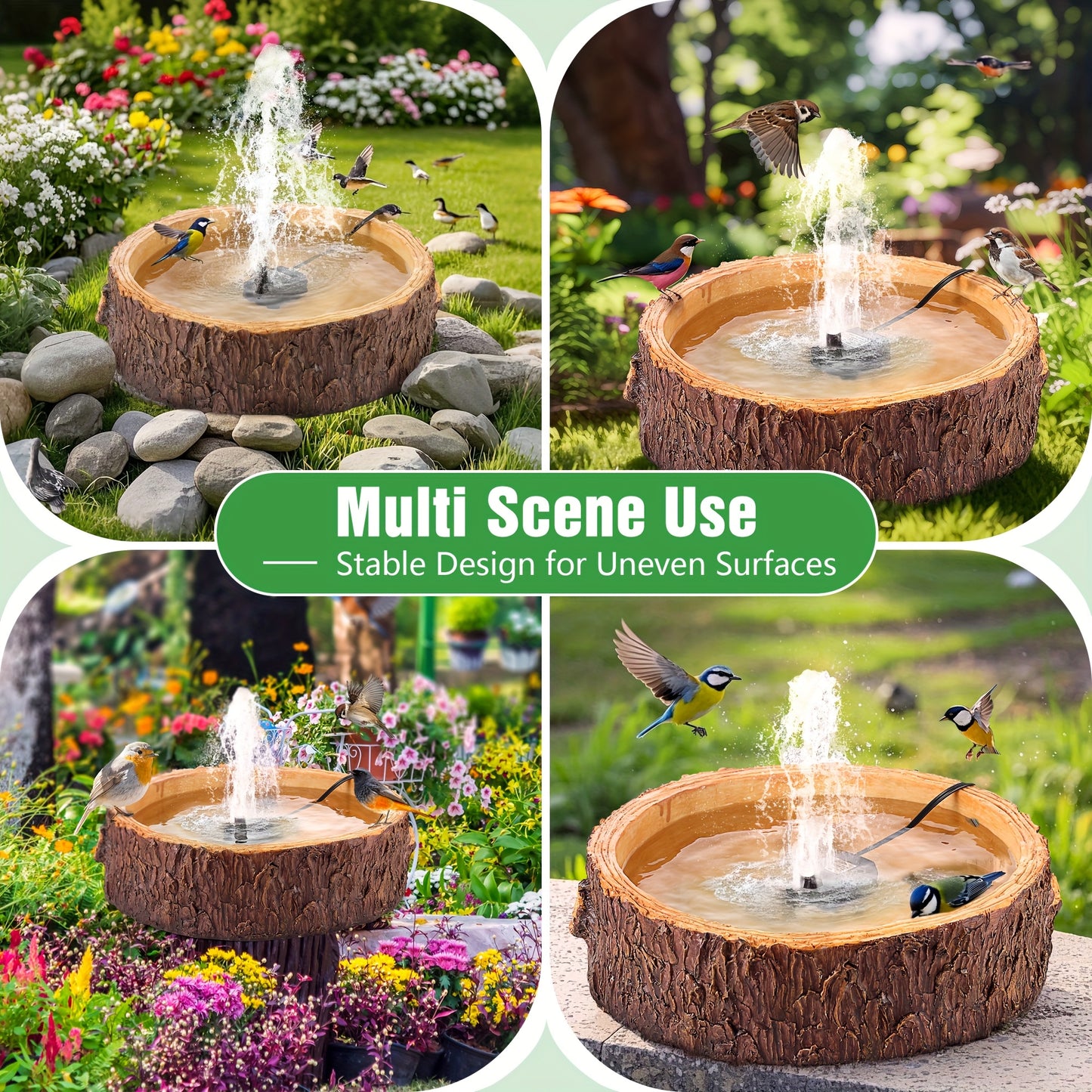 1 Outdoor Bird Bath Fountain with Adjustable 2 Nozzles, Easy Assembly Durable Garden Decor - Attracts Birds to Yard, Patio, Balcony, Lawn, Bird Baths for Outdoors, Patio Decoration, Trunklike Design, Natural Appearance, Reali