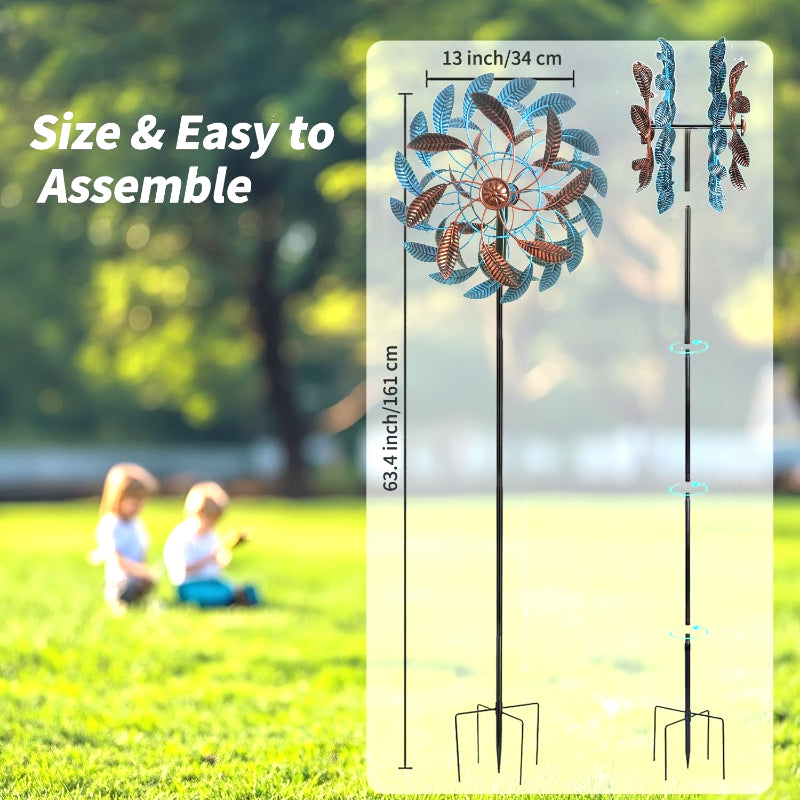 Extra Large Kinetic Wind Spinner - Heavy-Duty Iron Construction, Turquoise & Brown Garden Decor - 360° Rotating Outdoor Yard Art with Sturdy Metal Stake - Large Pinwheel for Patio, Lawn, Farm - Wind-Powered Motion - Spinnin