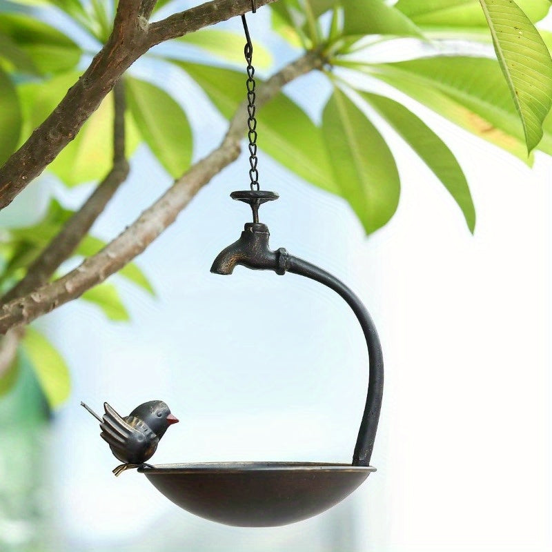 Antique Cast Iron Faucet Hanging Bird Bath Outdoor Bird Bath Bird Feeder Seed Tray Garden Yard Decor