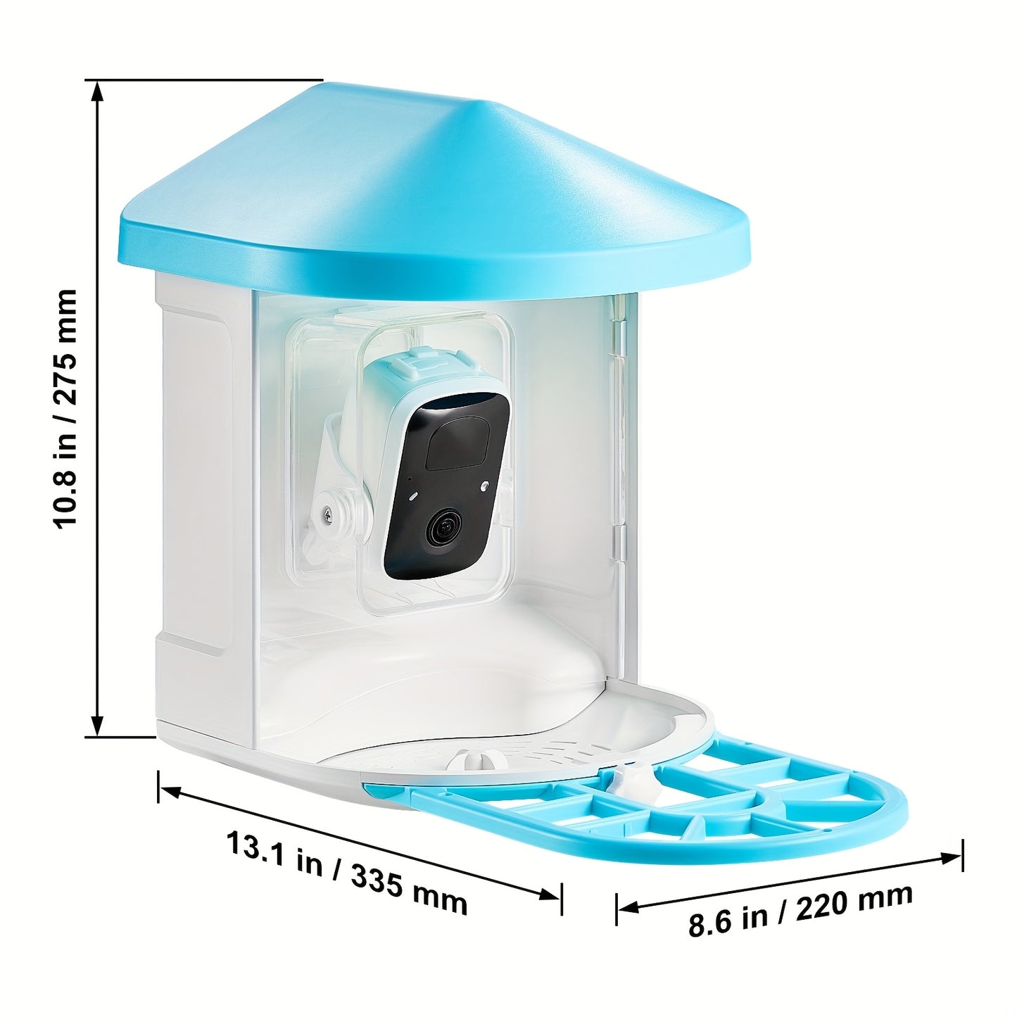Happybuy Smart Bird Feeder with HD Camera - 10, 000+ Bird IDs, Solar-Powered, Auto Capture & Notify, Includes Fruit & Seed Feeders, Green/Blue Roof, Ideal for Outdoor Birding & Gifts for Bird Lovers, Happybuy