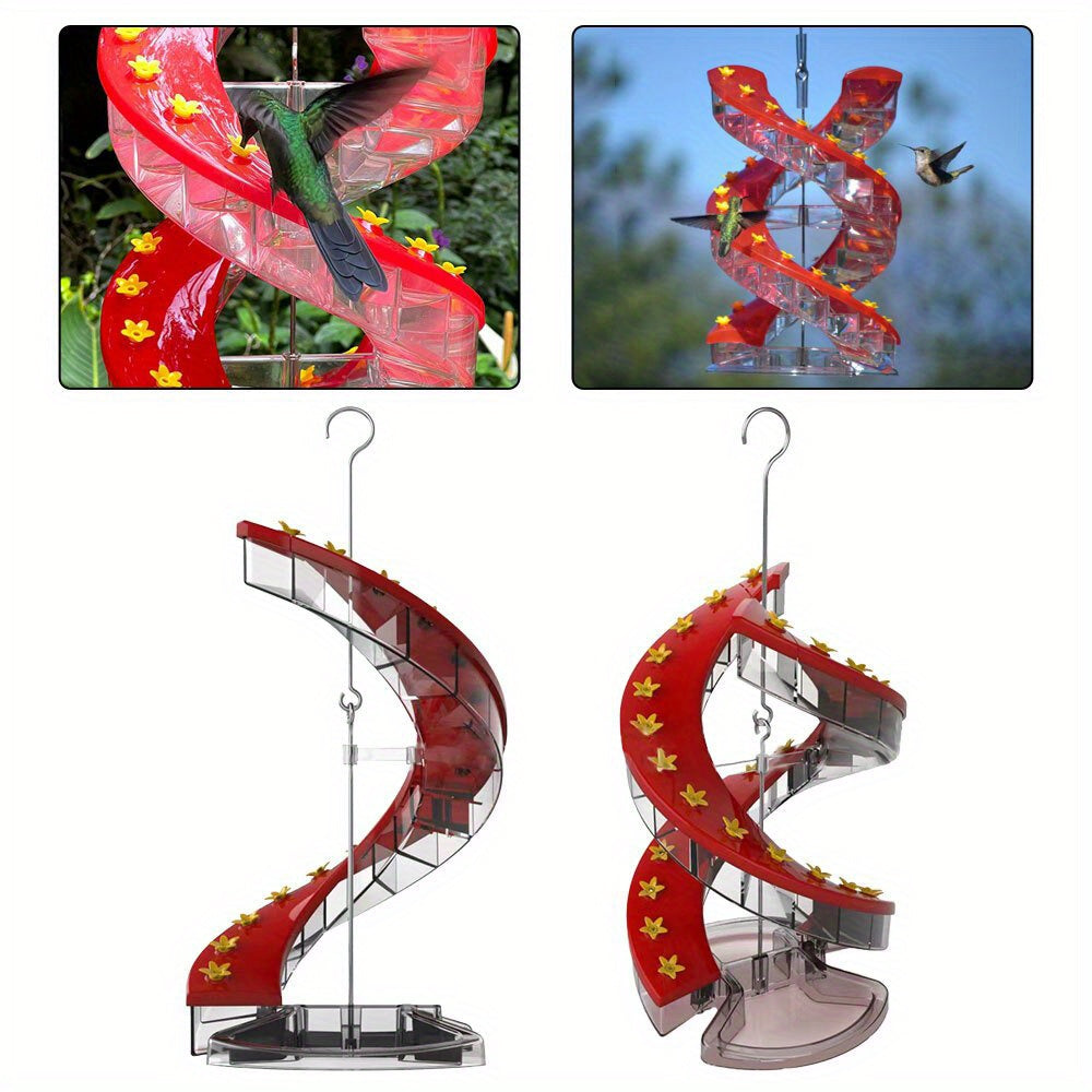 Metal Spiral Ladder Hummingbird Feeder with Red & Golden Flower Design, Multi-Tier Feeding Stations & Easy-Clean Spout - Leak-Proof Hanging Outdoor Bird Feeder for Hummingbirds, No Batteries/Electricity (Durable Metal Constru
