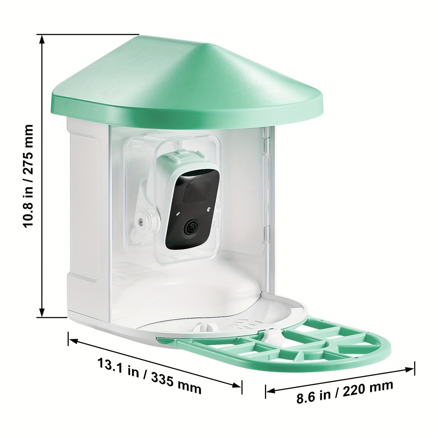 Happybuy Smart Bird Feeder with HD Camera - 10, 000+ Bird IDs, Solar-Powered, Auto Capture & Notify, Includes Fruit & Seed Feeders, Green/Blue Roof, Ideal for Outdoor Birding & Gifts for Bird Lovers, Happybuy