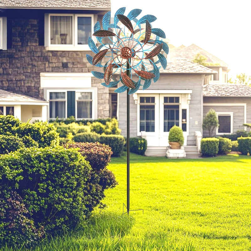 Extra Large Kinetic Wind Spinner - Heavy-Duty Iron Construction, Turquoise & Brown Garden Decor - 360° Rotating Outdoor Yard Art with Sturdy Metal Stake - Large Pinwheel for Patio, Lawn, Farm - Wind-Powered Motion - Spinnin
