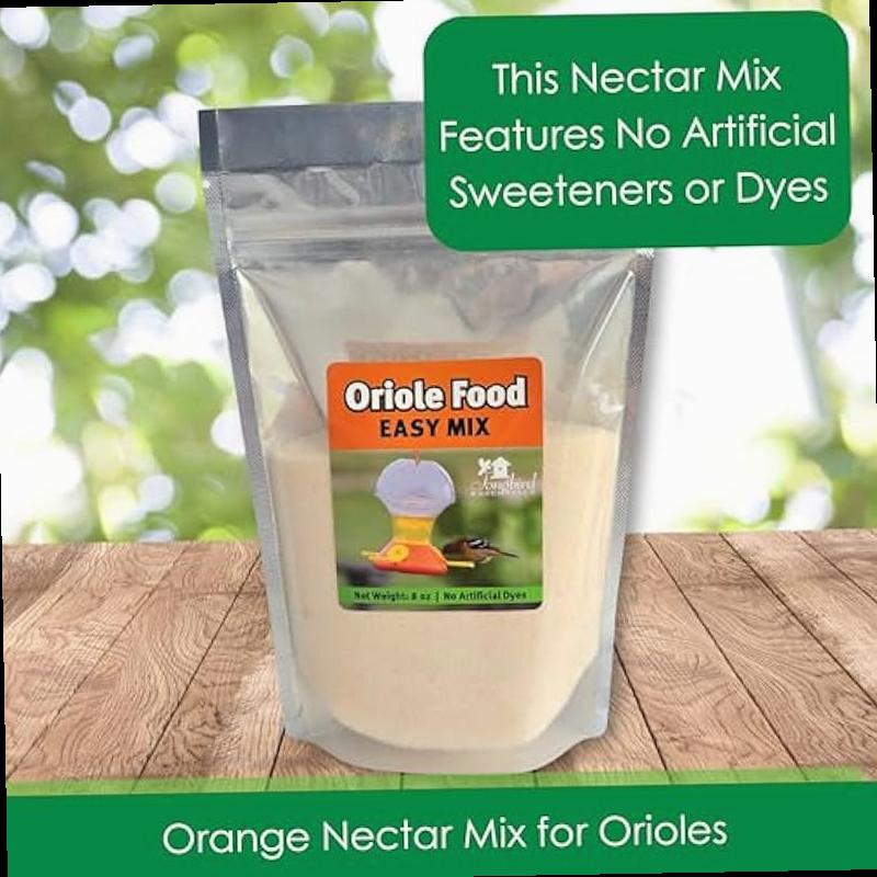 Songbird Essentials Oriole Nectar Mix 8 Ounce Dry Concentrate Makes 48 Ounces Nectar No Boil All Natural No Dyes or Artificial Sweeteners Attracts Orioles and Hummingbirds Pack of 2