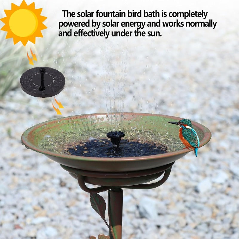 28.5" Tall Solar-Powered Outdoor Bird Bath Fountain with Cast Iron Construction - Large Capacity Birdbath with Bubbler Feature, Sturdy Base & Ornate Legs, Durable Metal Garden Decoration for Attracting Birds, Easy Assembly