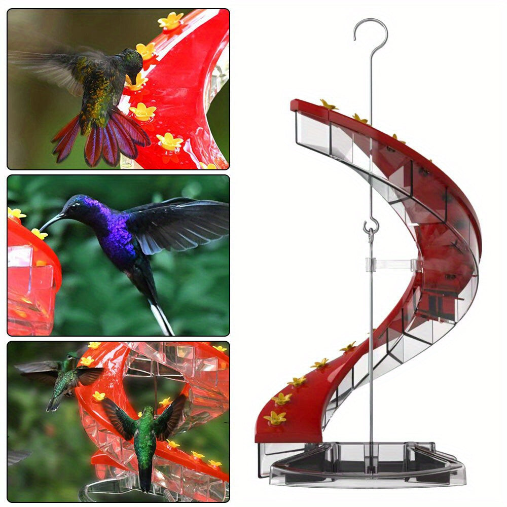 Metal Spiral Ladder Hummingbird Feeder with Red & Golden Flower Design, Multi-Tier Feeding Stations & Easy-Clean Spout - Leak-Proof Hanging Outdoor Bird Feeder for Hummingbirds, No Batteries/Electricity (Durable Metal Constru