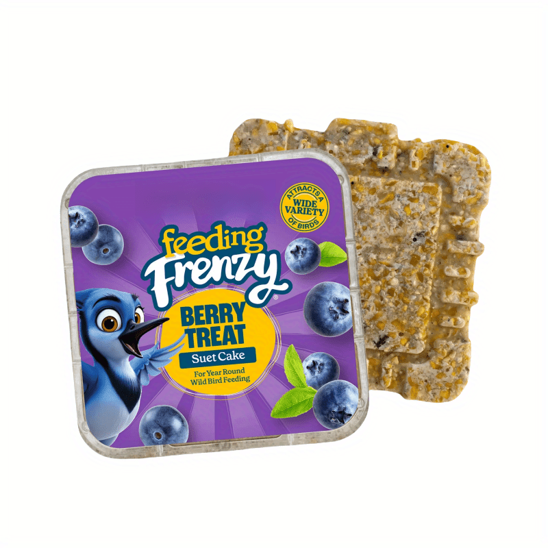 1 Cake (11.75oz/336ml) - Berry-Infused High-Fat Suet with Real Blueberries - All-Weather Formula for Winter, Spring, Summer, Fall - Attracts Blue Jays, Robins, Finches, Sparrows - Easy-to-Use Bird Feed - No Preparation Requir