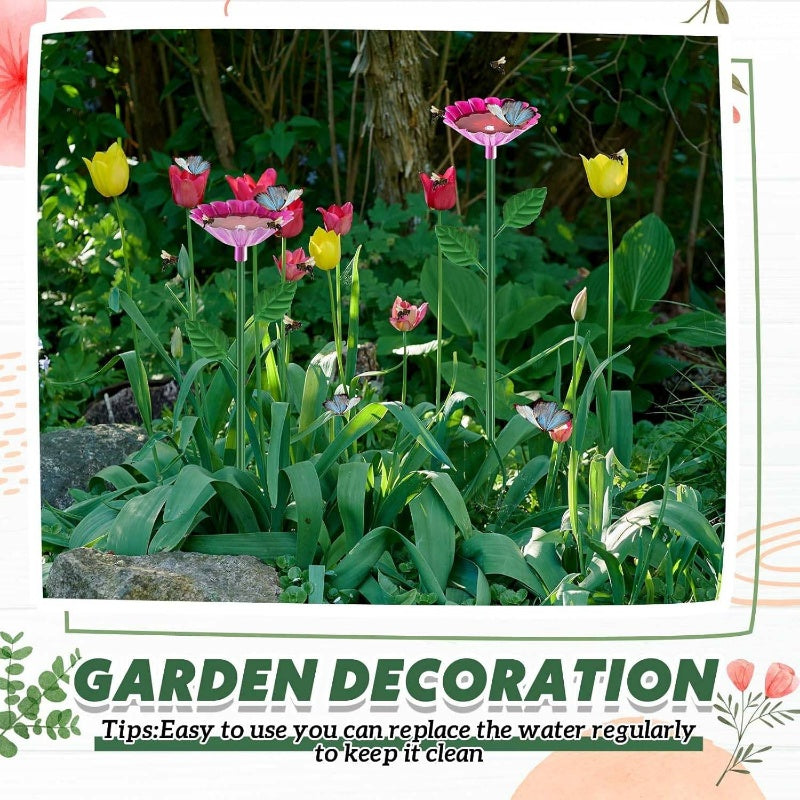 1pc Large 25x2.6 Inch Metal Pollinator Watering Station & Garden Feeder - Heavy-Duty Outdoor Bird Bath Bowl with Rose Red/Pink Flower Design, Attracts Bees, Butterflies, Hummingbirds - Durable Water Source for Plants, Pond Fo