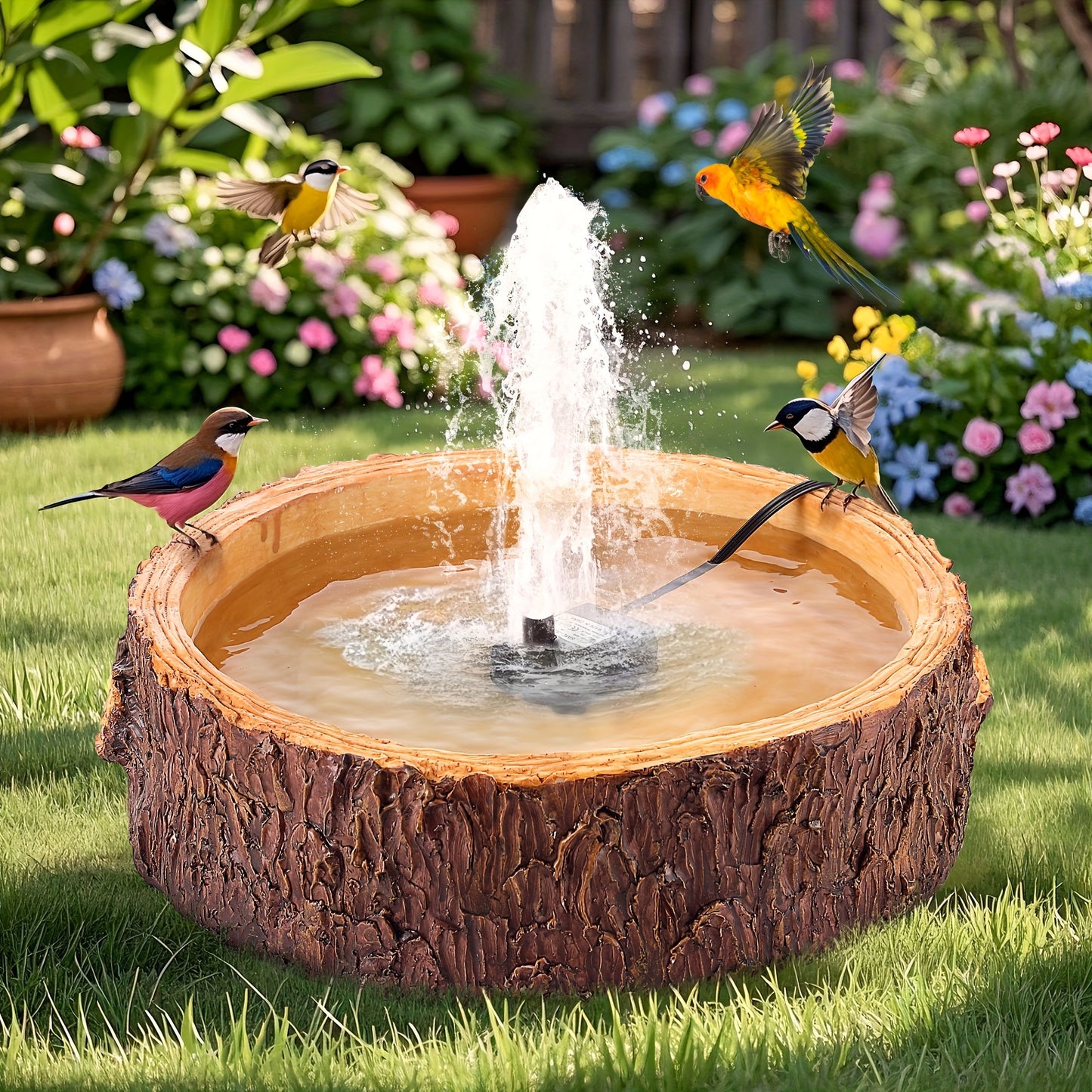 1 Outdoor Bird Bath Fountain with Adjustable 2 Nozzles, Easy Assembly Durable Garden Decor - Attracts Birds to Yard, Patio, Balcony, Lawn, Bird Baths for Outdoors, Patio Decoration, Trunklike Design, Natural Appearance, Reali