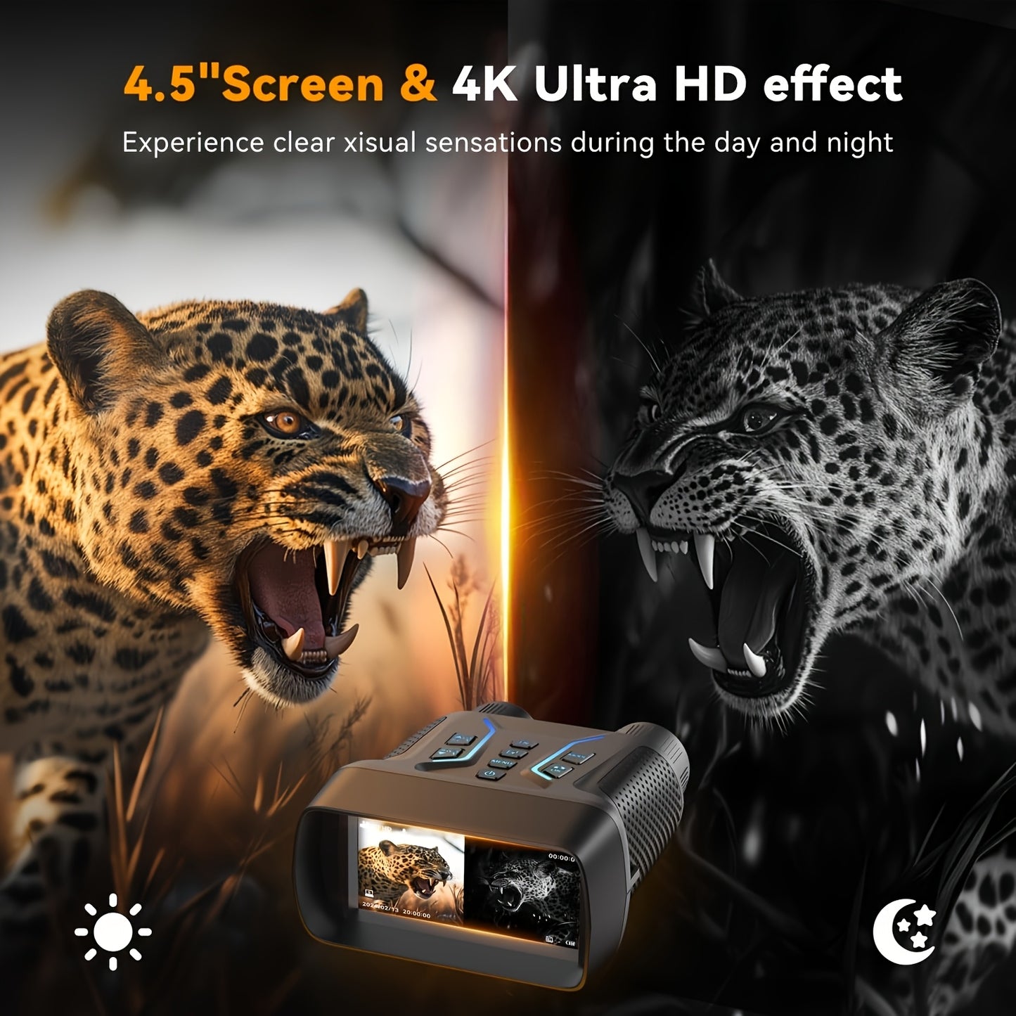 Night Vision Goggles - 4K Night Vision Binoculars For Adults, 4500mAh Rechargeable Infrared Binoculars With 4.5'' Large Screen, 8X Digital Zoom, 32GB TF Card To Save Photos And Videos For Camping, Outdoor And Hunting