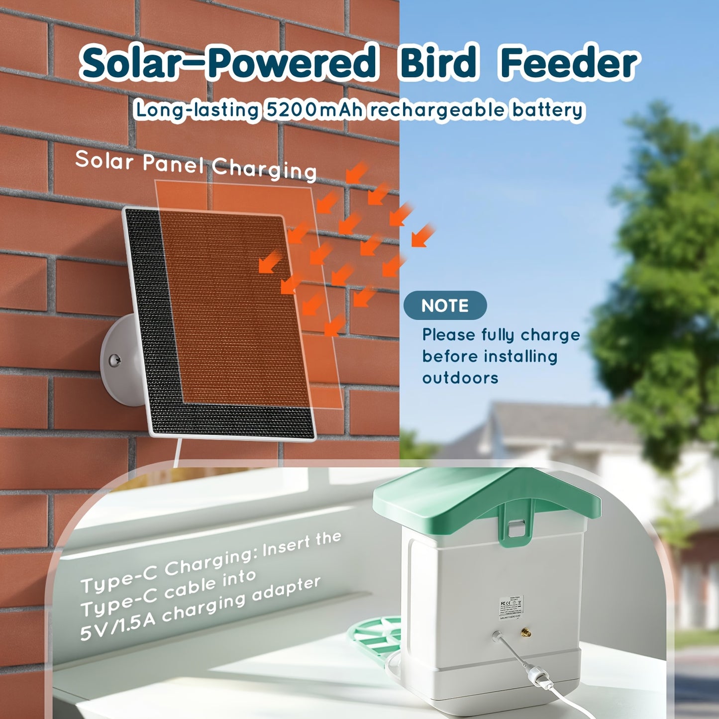 Happybuy Smart Bird Feeder with HD Camera - 10, 000+ Bird IDs, Solar-Powered, Auto Capture & Notify, Includes Fruit & Seed Feeders, Green/Blue Roof, Ideal for Outdoor Birding & Gifts for Bird Lovers, Happybuy