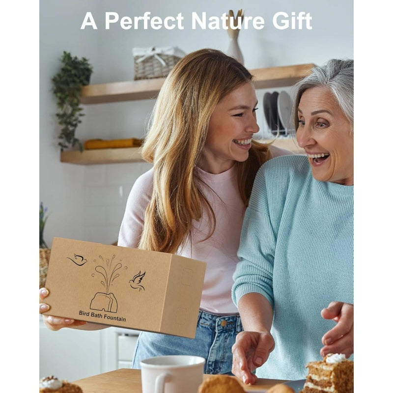 Solar-Powered (Battery-Powered, No Electricity Needed) Outdoor Bird Bath Fountain with 10 Adjustable Nozzles - Self-Cleaning Water Feature, Realistic Granite Rock Design, Durable Resin Construction, Easy Installation with Sta