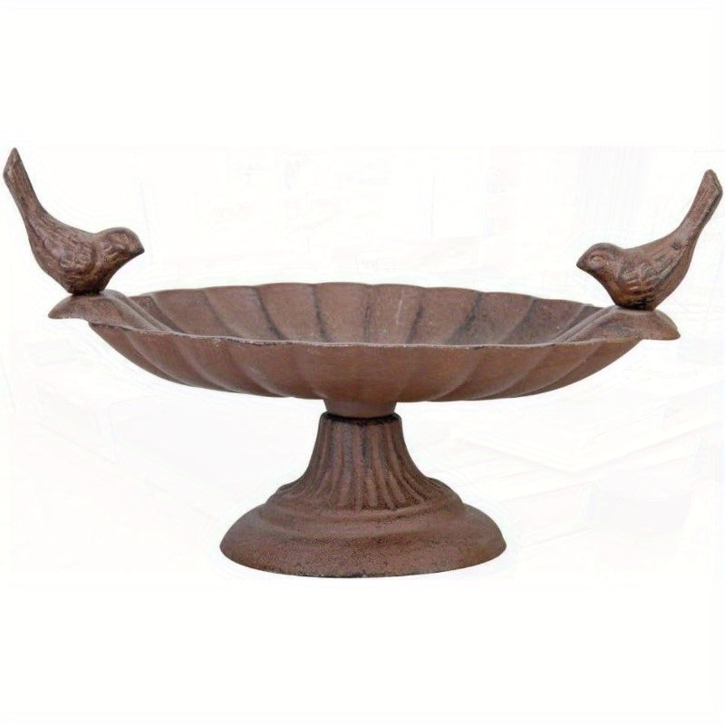 Heavy-Duty Cast Iron Birdbath with Elegant Brown - Stable Pedestal Base, No Assembly Needed, Outdoor Garden, Patio, or Tabletop Bird Bath for Small Birds like Finches, Sparrows, Robins - Model FB162, Wildlife Attraction, Vint