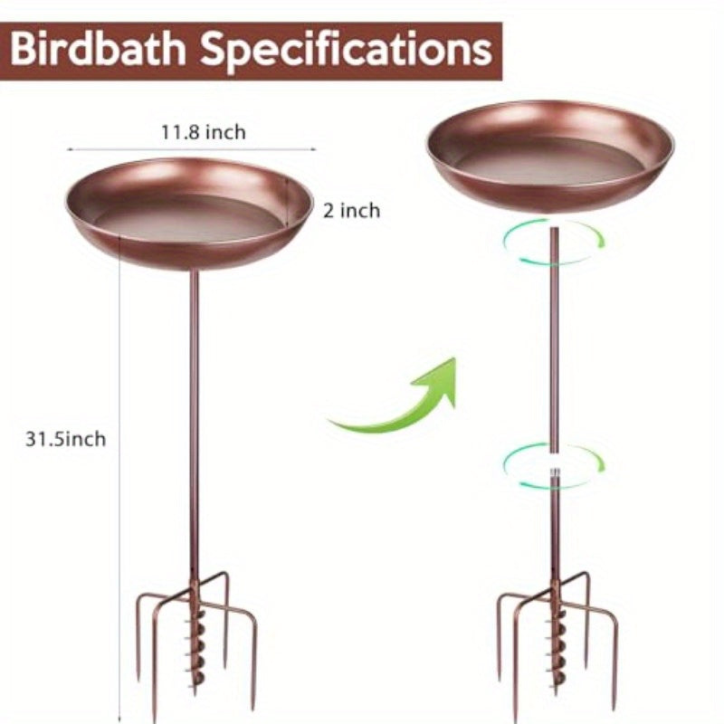 31.5" Outdoor Bird Bath with Auger Drill Bit & Heavy-Duty 5-Prong Base - Large Standing Birdbath, Stable Garden Decoration, Easy Assembly, for Yard, Patio, or Wildlife Garden - Attracts Birds, robins, sparrows, finches, Bird