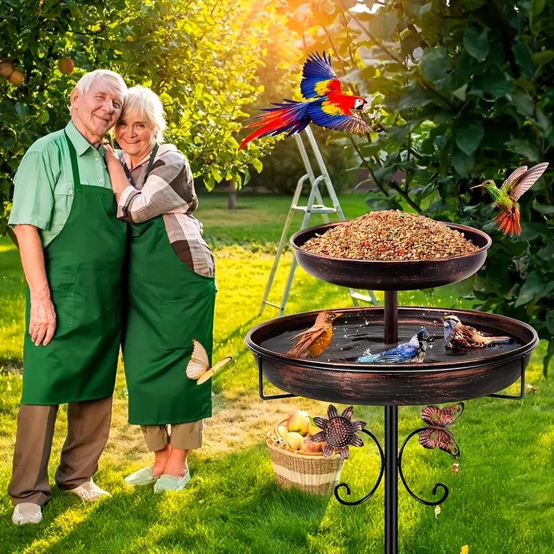 Large Capacity Double Layer Bird Bath Tub - Heavy-Duty Iron Construction, Rust-Proof Outdoor Garden Bird bath with Stable 5-Claw Base, All-Season Decoration for Attracting Birds, Easy to Install & Clean - Ideal for Patio, Yar