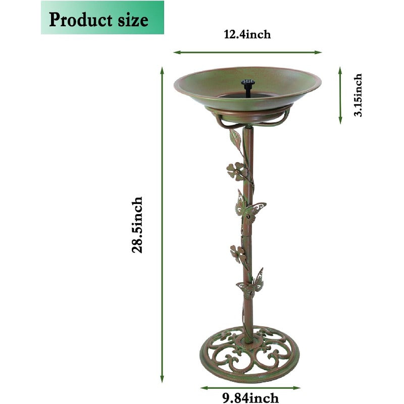 28.5" Tall Solar-Powered Outdoor Bird Bath Fountain with Cast Iron Construction - Large Capacity Birdbath with Bubbler Feature, Sturdy Base & Ornate Legs, Durable Metal Garden Decoration for Attracting Birds, Easy Assembly