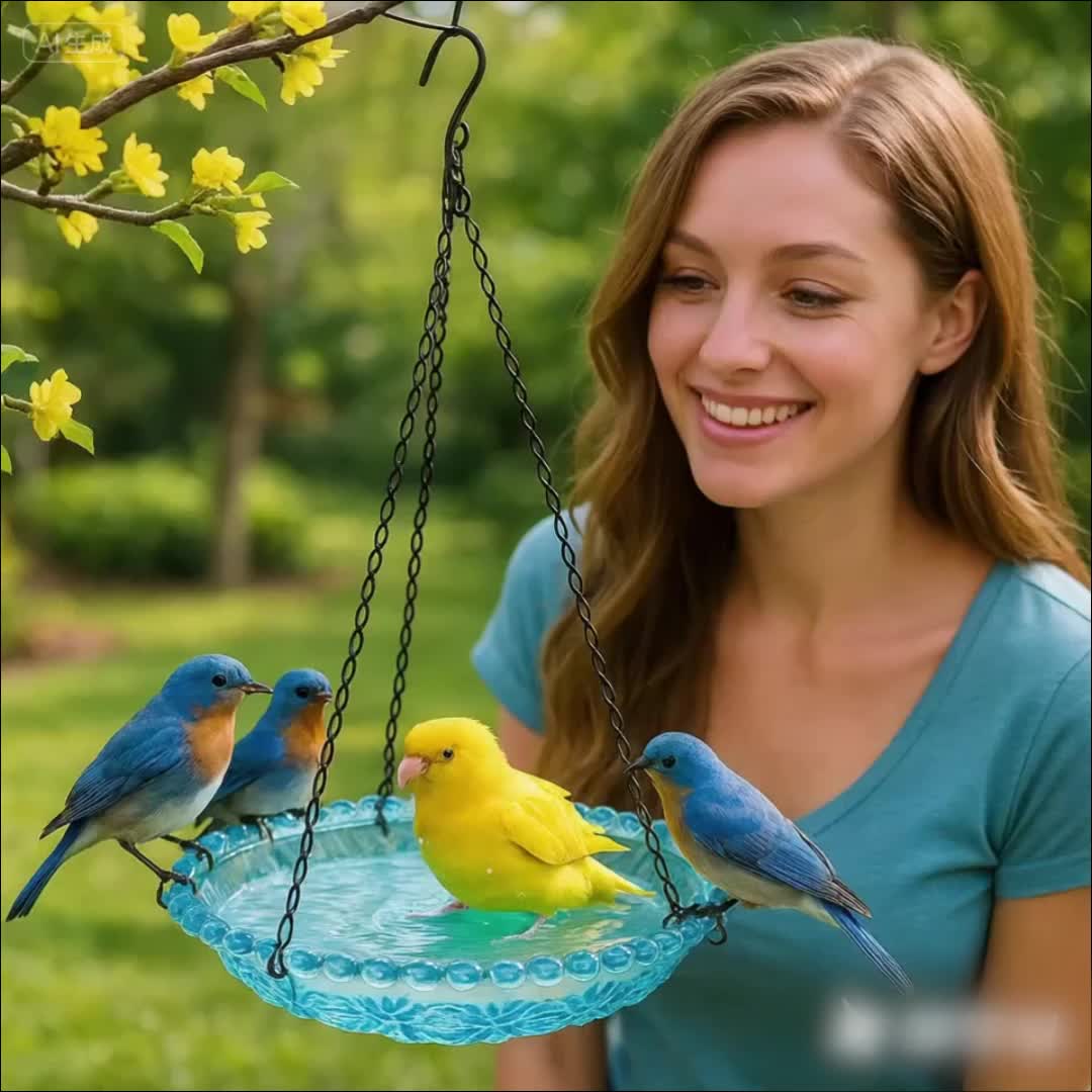 2pcs Blue Plastic Hanging Bird Baths & Feeders - Durable Weather-Resistant Garden, Patio & Backyard Wildlife Decor with Easy-Hang Chains, Attracts Birds & Butterflies, Bird Bath for Outside, Patio Decoration, Decorative Bird