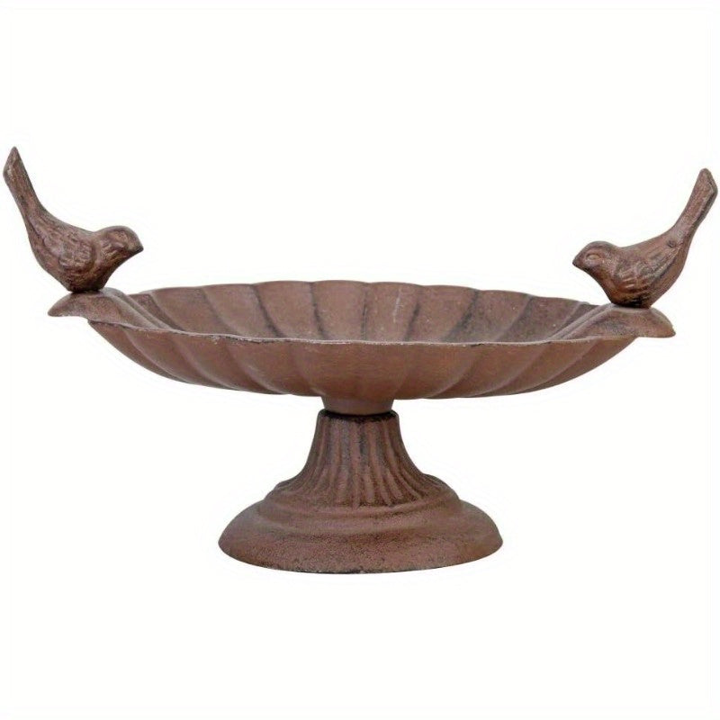 Heavy-Duty Cast Iron Birdbath with Elegant Brown - Stable Pedestal Base, No Assembly Needed, Outdoor Garden, Patio, or Tabletop Bird Bath for Small Birds like Finches, Sparrows, Robins - Model FB162, Wildlife Attraction, Vint