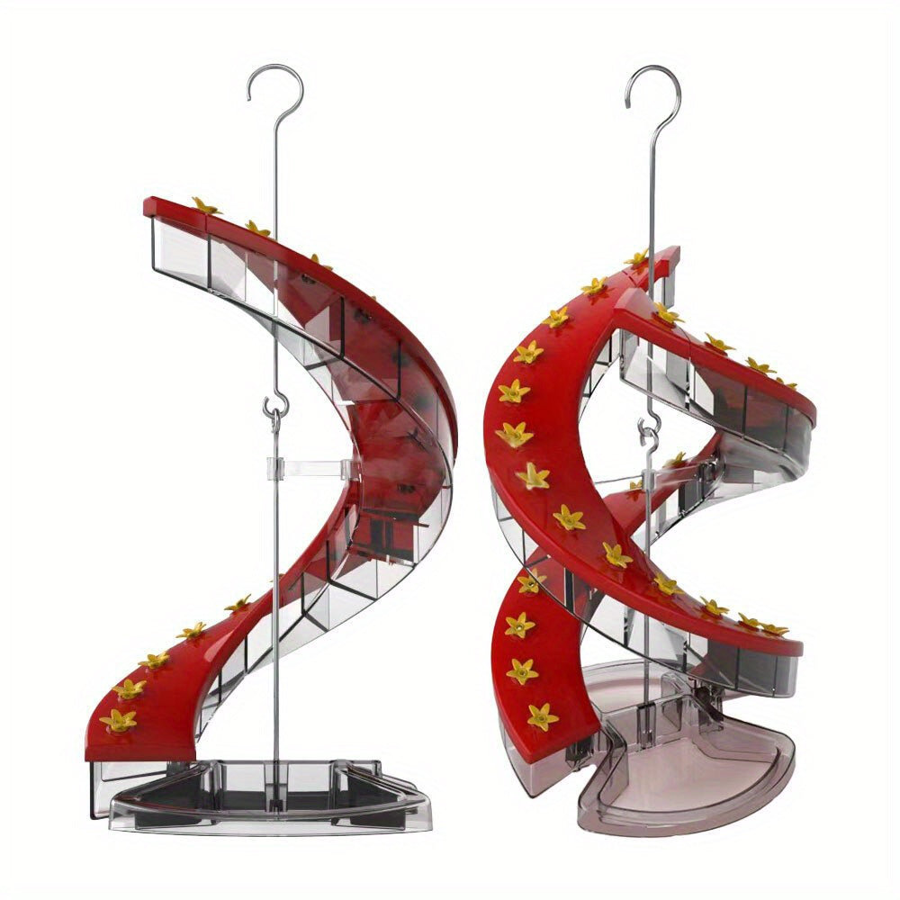 Metal Spiral Ladder Hummingbird Feeder with Red & Golden Flower Design, Multi-Tier Feeding Stations & Easy-Clean Spout - Leak-Proof Hanging Outdoor Bird Feeder for Hummingbirds, No Batteries/Electricity (Durable Metal Constru