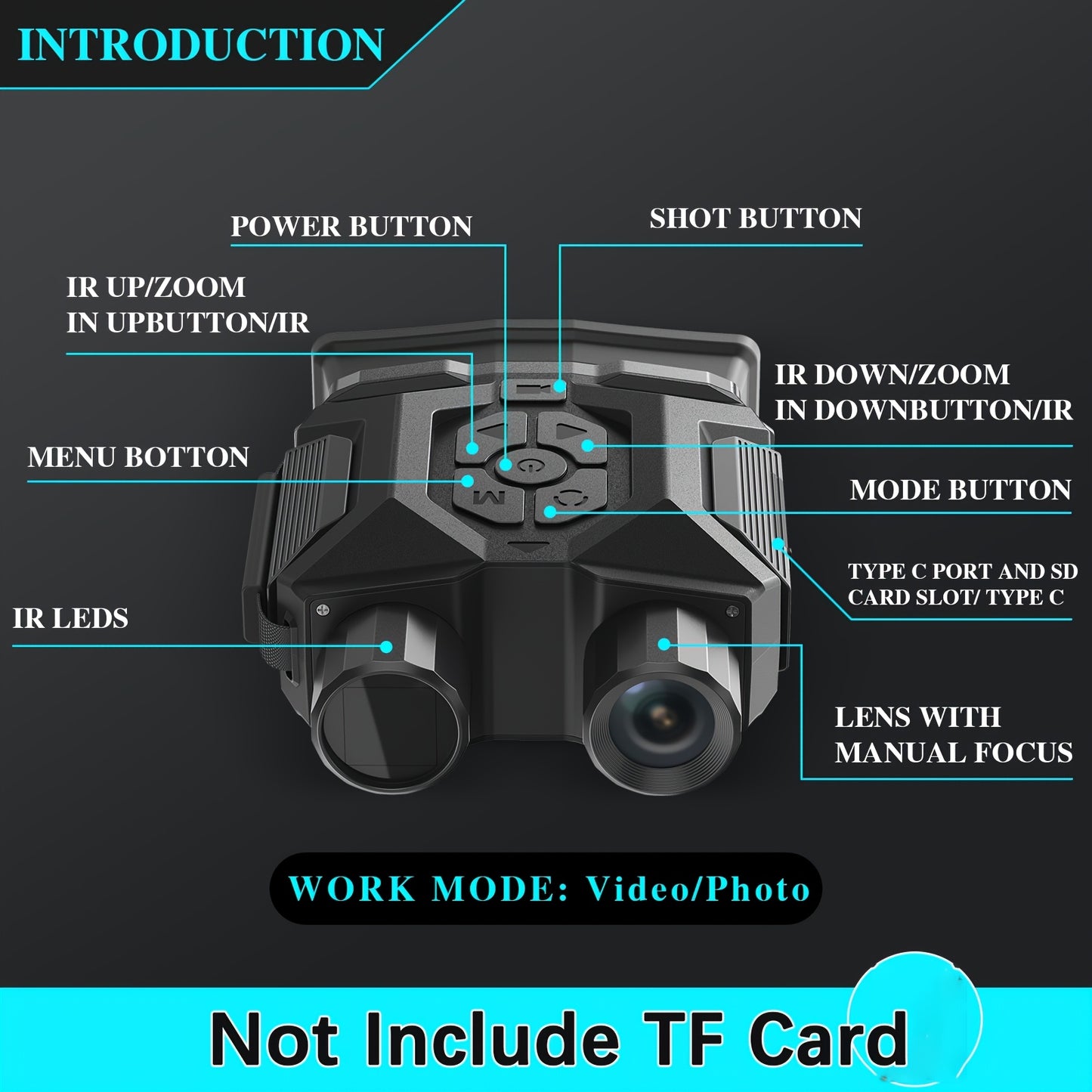 Fitpolo 1pc Night Vision Goggles With 8X Digital Zoom Night Vision Binoculars, 1080P HD USB Charging, Essential For Hiking, Good Choice For Nighttime Observation, Suitable For Both Men And Women