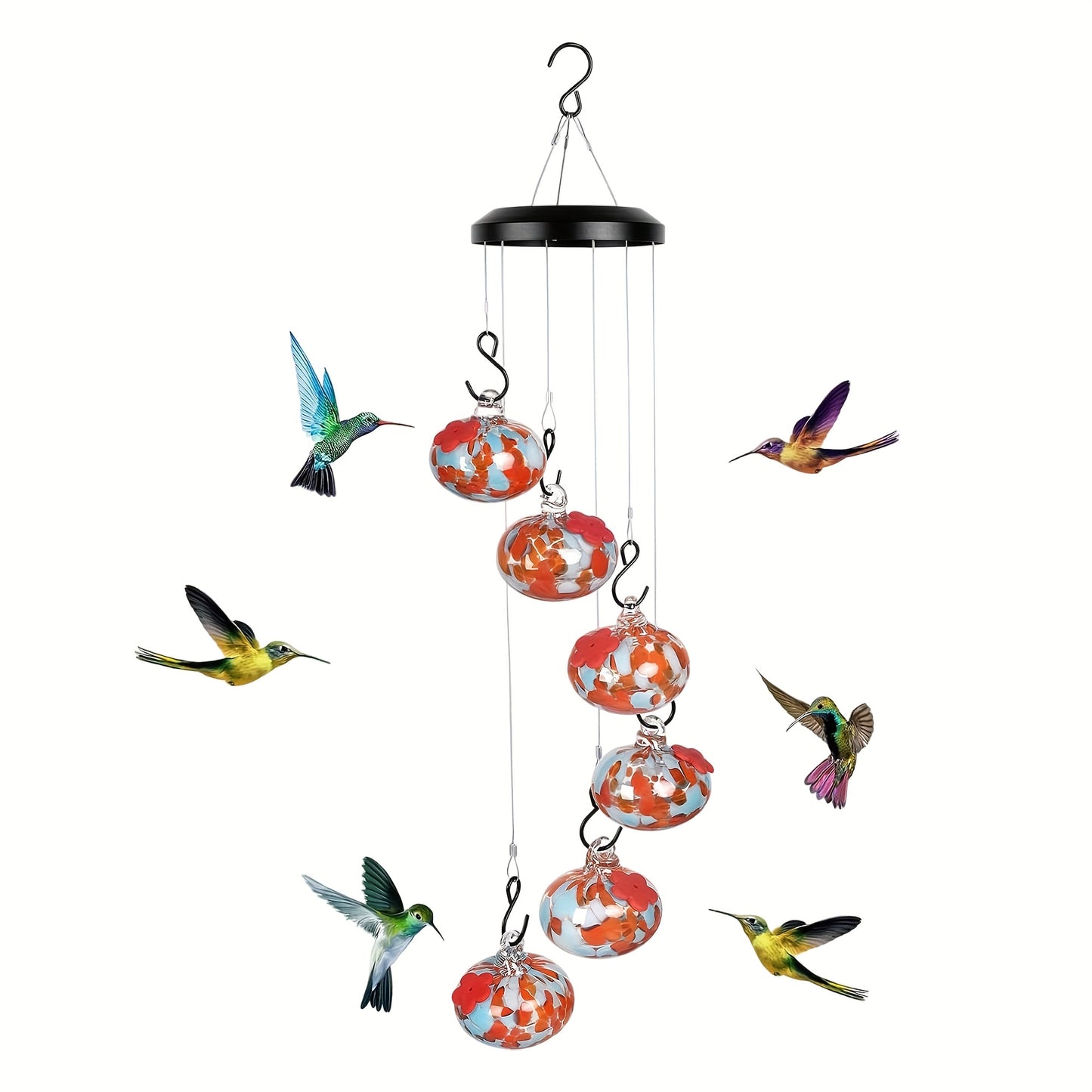 Hand-Blown Glass Wind Chime Hummingbird Feeder - Ant & Bee Proof, Never-Leak Design, Vibrant Floral Garden Decor for Outdoor Use, No Electricity Needed, Hummingbird Decor, Artistic Feeder, Decorative Glassware