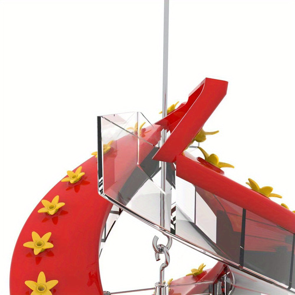 Metal Spiral Ladder Hummingbird Feeder with Red & Golden Flower Design, Multi-Tier Feeding Stations & Easy-Clean Spout - Leak-Proof Hanging Outdoor Bird Feeder for Hummingbirds, No Batteries/Electricity (Durable Metal Constru
