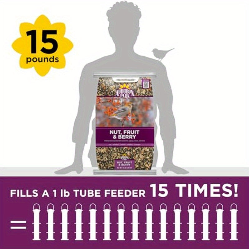 Nut Fruit Wild Bird Seed 15 lb. Premium Blend with Sunflower Seeds Peanuts Safflower Dried Fruit Bird Food for Outside Feeders