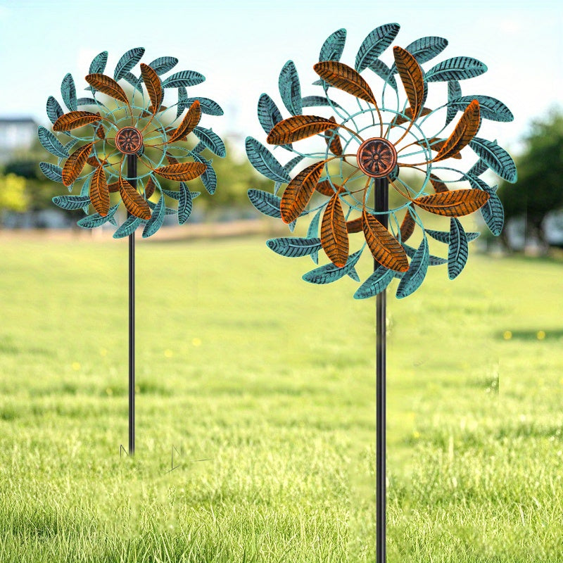 Extra Large Kinetic Wind Spinner - Heavy-Duty Iron Construction, Turquoise & Brown Garden Decor - 360° Rotating Outdoor Yard Art with Sturdy Metal Stake - Large Pinwheel for Patio, Lawn, Farm - Wind-Powered Motion - Spinnin