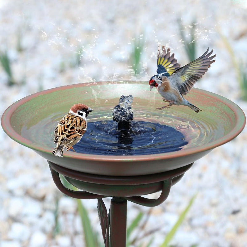 28.5" Tall Solar-Powered Outdoor Bird Bath Fountain with Cast Iron Construction - Large Capacity Birdbath with Bubbler Feature, Sturdy Base & Ornate Legs, Durable Metal Garden Decoration for Attracting Birds, Easy Assembly